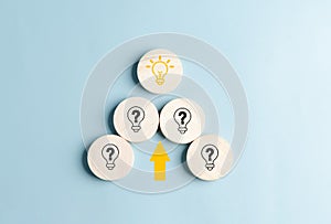 Light Bulb which among Question icon. Target solution target