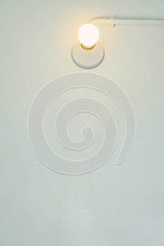 Light bulb on white wall. Fits into the background or the wallpapers.