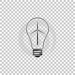 Light bulb with a wind turbines as idea of eco-friendly source of energy icon isolated on transparent background