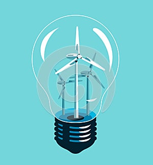 Light bulb and windmill generator inside, clean renewable energy, alternative energy concept,ecology, icon, graphic