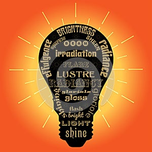 Light bulb with words related to light vector