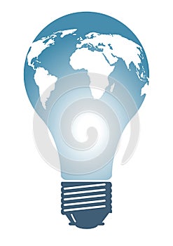 Light bulb with world continents