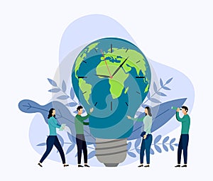 Light bulb world map with clock