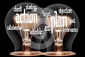 Light Bulbs with Action Plan Concept photo