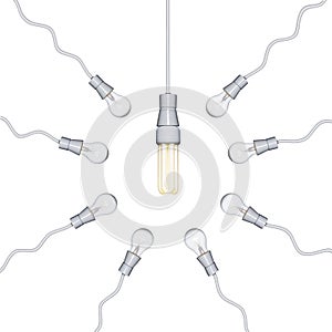 Light bulbs against an energy saving light bulb