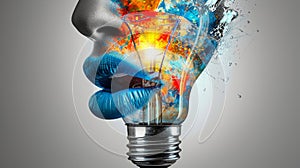 light bulbs as conceptual symbol of successful innovation. Innovative ideas. double exposure of light bulb. idea concept with