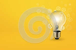 Light bulbs on bright yellow background in pastel colors. self learning or education knowledge and business studying concept