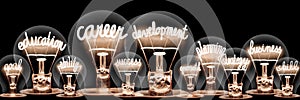 Light Bulbs with Career Development Concept photo