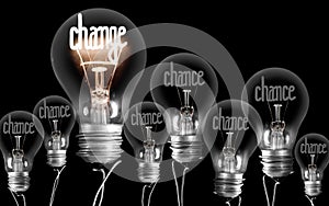 Light Bulbs with Chance and Change Concept