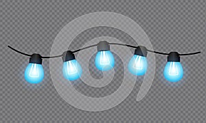 Light bulbs. Christmas String Lights. Garland vector illustration isolated on a transparent background.