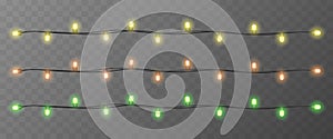 Light bulbs. Christmas String Lights. Vector clipart isolated on a transparent background