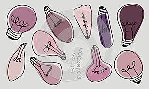 Light bulbs doodle. Colorful light blubs icon set. Creative light bulbs doodle collection. Vector illustration