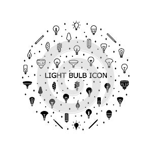 Light bulbs flat line icons set. Light bulbs and lamp, idea or innovation symbols. Simple flat vector illustration for