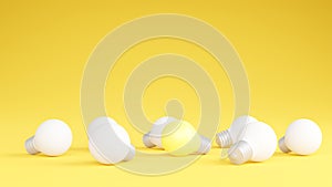 Light bulbs with glowing one different idea. Creativity and innovation ideas concept.