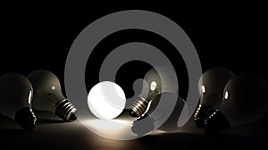 Light bulbs with glowing one different idea, Creativity and innovation ideas concept