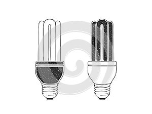 Light bulbs hand drawn icons. Two light bulb sketch. Vector illustration