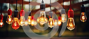 light bulbs hanging in a tent at night