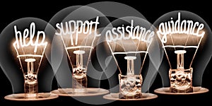 Light Bulbs with Help and Support Concept