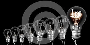 Light Bulbs with I Can and I Can`t Concept