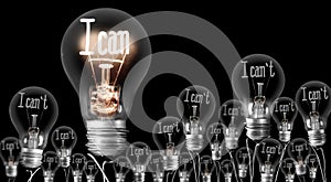 Light Bulbs with I Can`t - I Can Concept