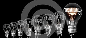 Light Bulbs with New and Old Way Concept