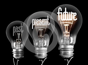 Light Bulbs with Past, Present and Future Concept photo