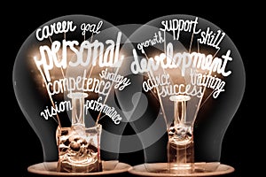 Light Bulbs with Personal Development Concept