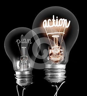 Light Bulbs with Plan and Action Concept