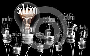 Light Bulbs with Problem and Solution Concept photo