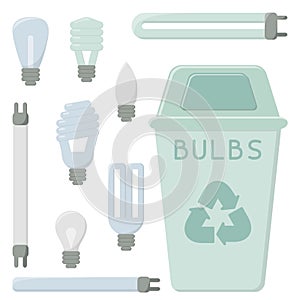 Light bulbs recycling icons set.