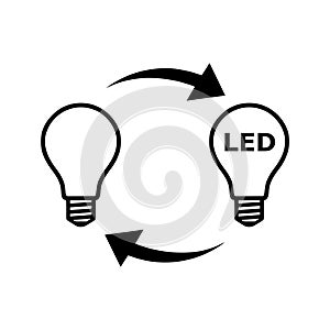 Light bulbs. Replacing an old light bulb with an energy-saving light bulb icon isolated on white background