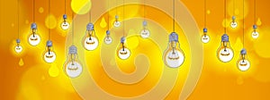 Light bulbs shining beautiful vector realistic illustration. Ideas concept, creative inspiration, creativity. Perfect background