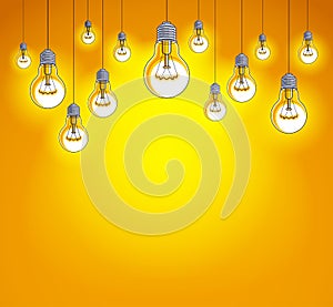 Light bulbs shining beautiful vector realistic illustration. Ideas concept, creative inspiration, creativity. Perfect background