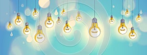 Light bulbs shining beautiful vector realistic illustration. Ideas concept, creative inspiration, creativity. Perfect background