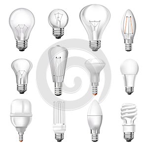 Light bulbs variety of types and shapes vector