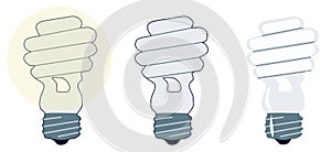 Light bulbs vector Flat illustrations set. Lightbulb isolated on white. Halogen, led, incandescent, energy saving concept, lamps.