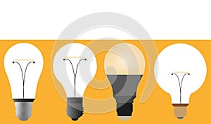 Light bulbs vector icons. Four different light bulbs. Lightbulb.