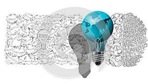 Light bulbs world ,for success,plan,think,search,analyze,communicate, futuristic idea innovation technology modern.