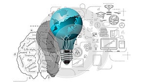 Light bulbs world ,for success,plan,think,search,analyze,communicate, futuristic idea innovation technology modern.