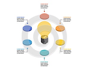 light burb idea template for infographic for presentation for 6 element