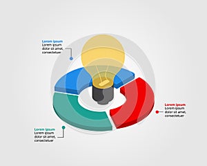 light burb idea template for infographic for presentation for 3 element