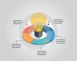 Light burb idea template for infographic for presentation for 5 element