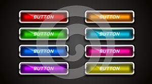 Light button, frame label, event web bar, buttons with color. Vector illustration