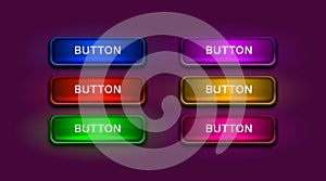 Light button, frame label, event web bar, buttons with color. Vector illustration