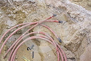 Light cables in a construction ditch