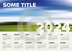 Light calendar template for the year 2024 (weeks strart monday