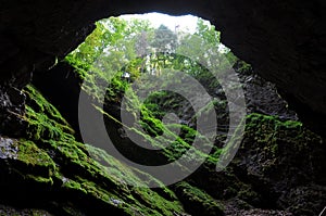 Light in cave entrance photo