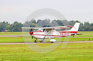 Light Cessna airplane ready take off, Teuge airport, Netherlands