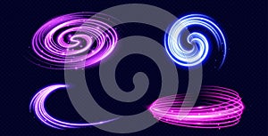 Light circle and spin neon elements with swoosh