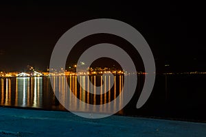 Light on city Baska,with sea and beach, Croatia